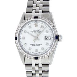 Rolex Mens Stainless Steel Sapphire and Diamond Datejust Wristwatch