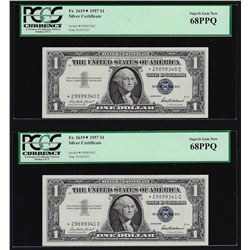 (2) Sequential 1957 $1 Silver Certificate STAR Notes PCGS Superb Gem New 68PPQ
