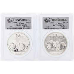 Lot of (2) 2013 China 10 Yuan Silver Panda Coins PCGS MS70 First Strike