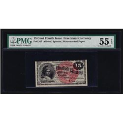 15 Cent Fourth Issue Fractional Currency Note PMG About Circulated 55EPQ