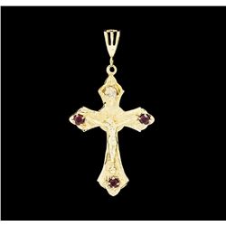14KT Yellow Gold 0.45ctw Ruby and Diamond Crucifix Pendant