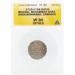 1719-1748 Rupee Mughal Muhammad Shah Shahjahanabad Damaged Coin ANACS VF30 Detai