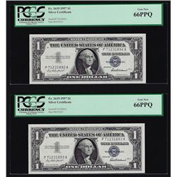 (2) Sequential 1957 $1 Silver Certificate Notes PCGS Gem New 66PPQ