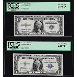 (2) Sequential 1935H $1 Silver Certificate Notes PCGS Very Choice New 64PPQ