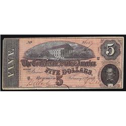 1864 $5 The Confederate States of America Note