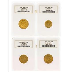 Set of (4) 1897-1904 Russian Roubles Gold Coins NGC Graded