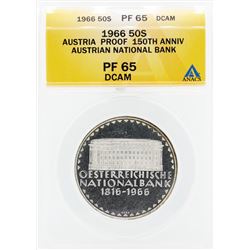 1966 Austria Proof 50 Shilling Silver Coin ANACS PF65 DCAM