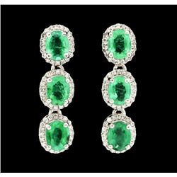 Platinum 1.75ctw Emerald and Diamond Earrings
