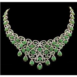 SILVER 25.23ctw Emerald and Diamond Necklace