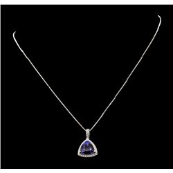 Platinum 6.78ct GIA Cert Tanzanite and Diamond Pendant with Chain