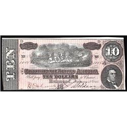 1864 $10 The Confederate States of America Note