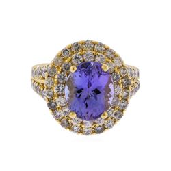 14KT Yellow Gold 4.23ct Tanzanite and Diamond Ring
