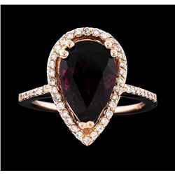 14KT Rose Gold 3.78ct Rubellite and Diamond Ring