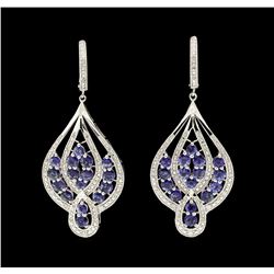 SILVER 4.58ctw Tanzanite and Diamond Earrings
