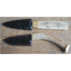 2 stag handle obsidian knives, newer