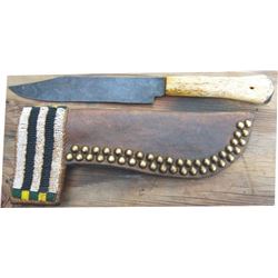 Blackfoot beaded scabbard and bone handle knife