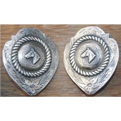 2 shield style silver horsehead conchos