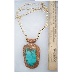 1800s large turquoise pendent mounted