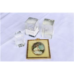 VINTAGE FLORENCE ITALY FRAMED PICTURE AND THREE PAPER WEIGHTS