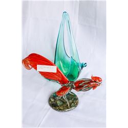 ART GLASS CENTER BOWL AND ART GLASS BIRD