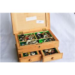 WOOD JEWELLRY BOX WITH CONTENTS