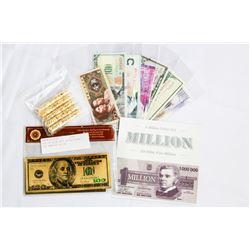 LOT OF GOLD FOIL BILLS VIALS AND VARIOUS BILLS
