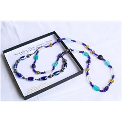 HAND MADE GLASS/CERAMIC BEADS AND PEARL NECKLACE