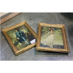 GILT FRAMED PINK GIRL AND BLUE BOY PRINTS