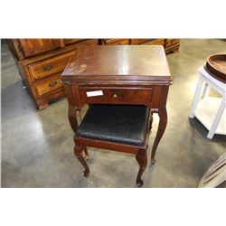 SEWING MACHINE IN CABINET AND STOOL