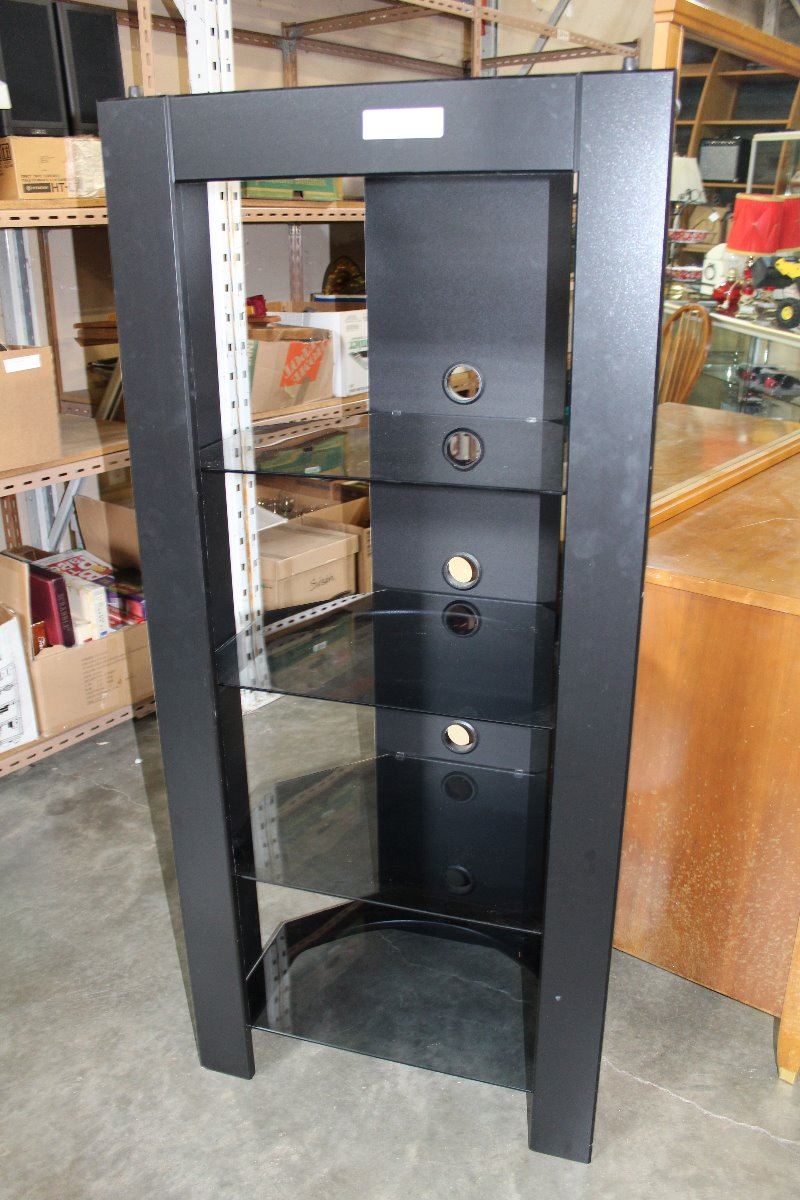 MODERN BLACK GLASS SHELF COMPONENT STAND
