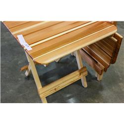 TWO FOLDING WOOD PATIO TABLES