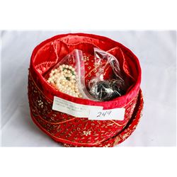 DECORATIVE RED BOX WITH JEWELLRY AND WATCHES