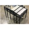 Image 2 : TWO GLASSTOP BLACK METAL ENDTABLES AND TILE TOP BLACK METAL ENDTABLE