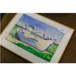 FRAMED AND SIGNED WATER COLOR BOAT