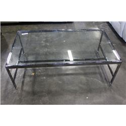 LARGE GLASS TOP CHROME COFFEE TABLE