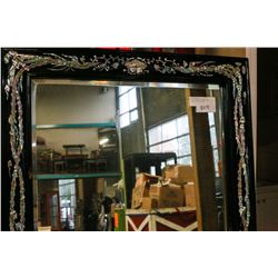 LARGE MOTHER OF PEARL AND LACQUER WALL MIRROR