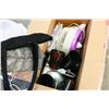 Image 3 : BOX OF HOUSEHOLD AND FAN AND DESIGNER BEDROOM LAMP AND STOOL