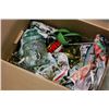 Image 1 : BOX OF BRASS AND GLASS AND POTTERY CANDLESTICKS AND DECORATIVE ITEMS