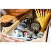 Image 2 : BOX OF CHINA AND GLASSWARE AND CHILDS IRONING BOARD AND FAN