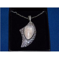 NECKLACE - PINK QUARTZ PENDANT WITH RHINESTONE ACCENTS