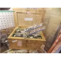 WOOD JEWELRY BOX & CONTENTS