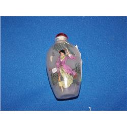 SNUFF BOTTLE- HAND PAINTED - WITH LID