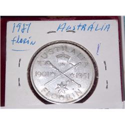 COIN - 1951 SILVER AUSTRALIAN FLORIN 1 DOLLAR COIN