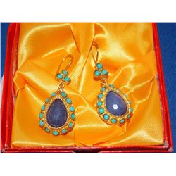 EARRINGS - FROM ESTATE - AMETHYST & TURQOISE IN SIVER SETTING
