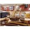 Image 1 : WOOD SHIP MODEL WIITH CANVAS SAILS - 27" X 24" TALL