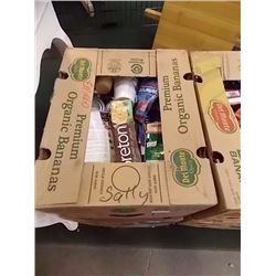 LARGE BANANA BOX OF ASSORTED FOOD ITEMS