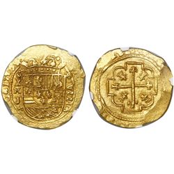 Mexico City, Mexico, cob 8 escudos, 1713J, encapsulated NGC MS 64, from the 1715 Fleet (as stated in