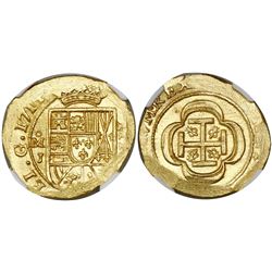 Mexico City, Mexico, cob 4 escudos, 1714J, encapsulated NGC MS 65, from the 1715 Fleet (as stated in