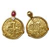 Image 1 : Lima, Peru, cob 8 escudos, 1749R, mounted cross side out in 22K pendant-bezel with diamond and caboc