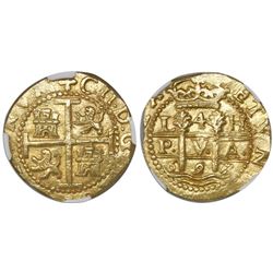 Lima, Peru, cob 4 escudos, 1697/66H, encapsulated NGC MS 63, from the 1715 Fleet (stated in slab)